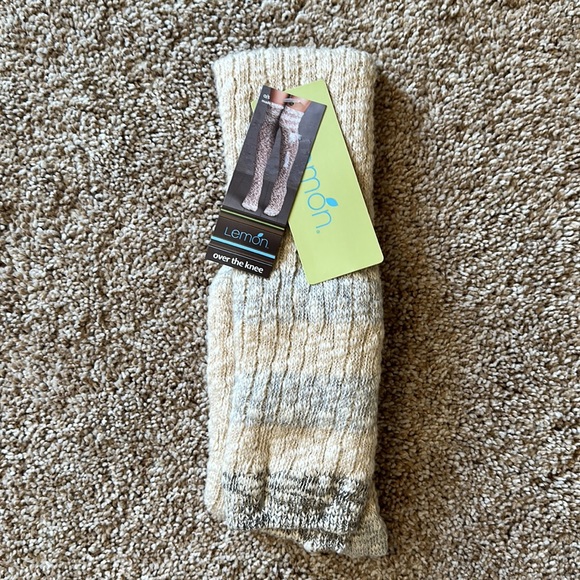 Lemon Over the Knee Socks in Oatmeal with Gray Stripes NWT - Picture 2 of 4